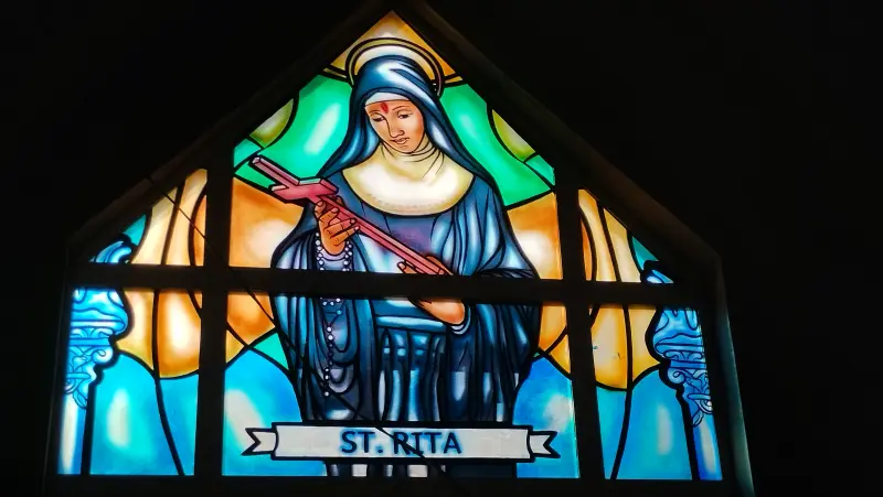 St Rita stained glass window