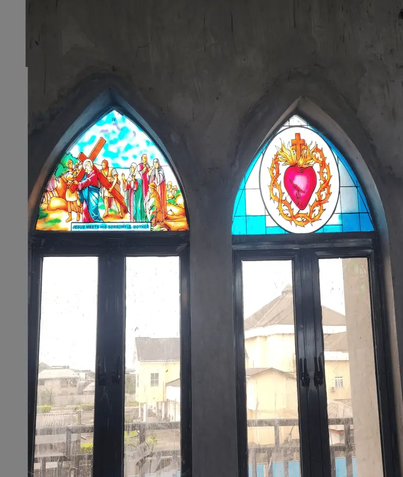 Stained glass at St Matthias Catholic church, Amarata Yenagoa